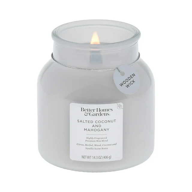 Better Homes & Gardens Salted Coconut Mahogany Scented Wooden Wick 14.3oz Jar Candle | Walmart (US)