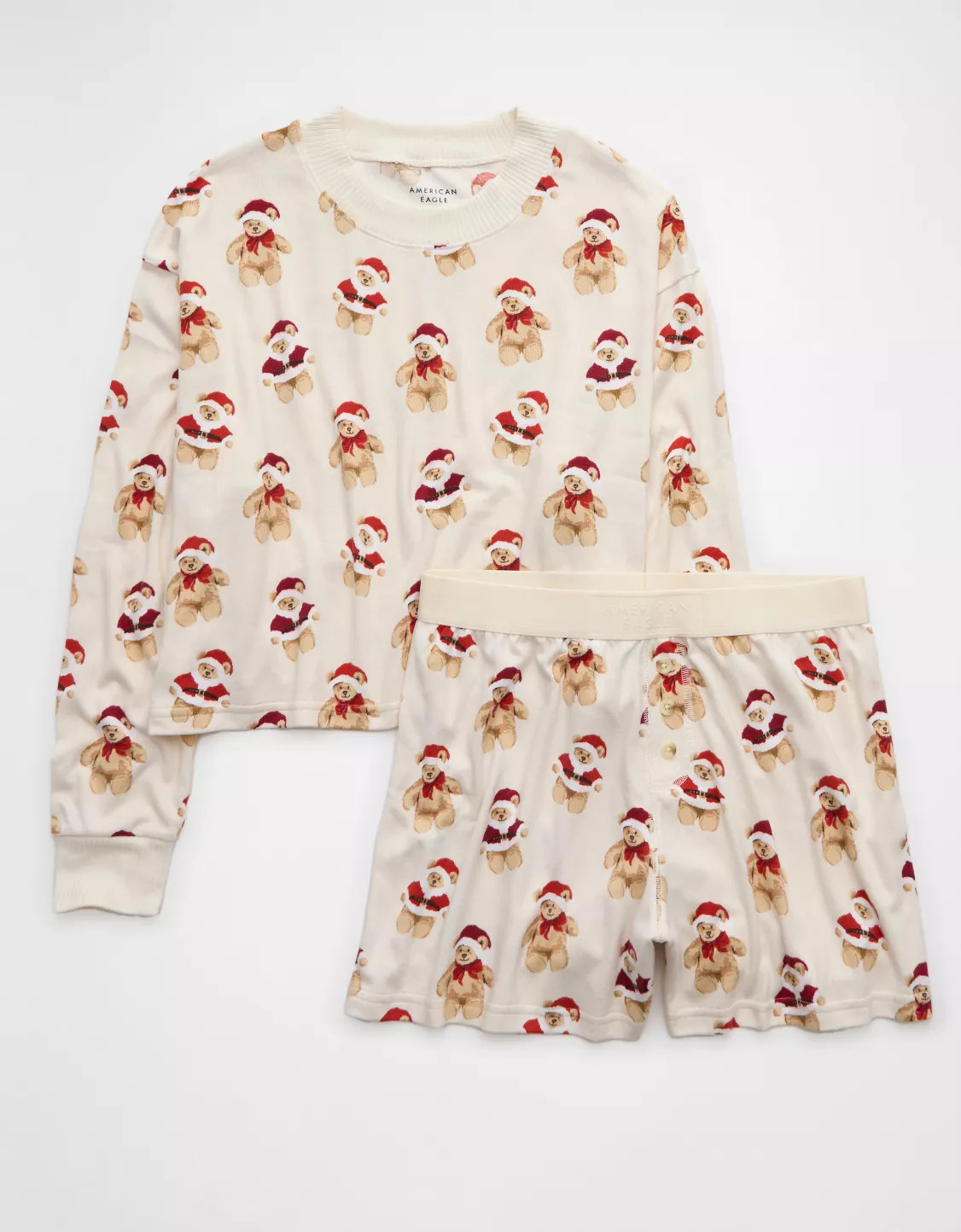 AE Holiday Teddy Bear Plush PJ Set | American Eagle Outfitters (US & CA)