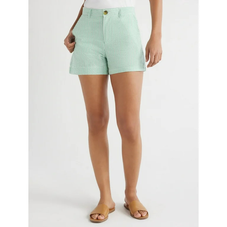 Free Assembly Women’s Cotton Mid-Rise Seersucker Shorts, 3.5” Inseam, Sizes 0-20 | Walmart (US)