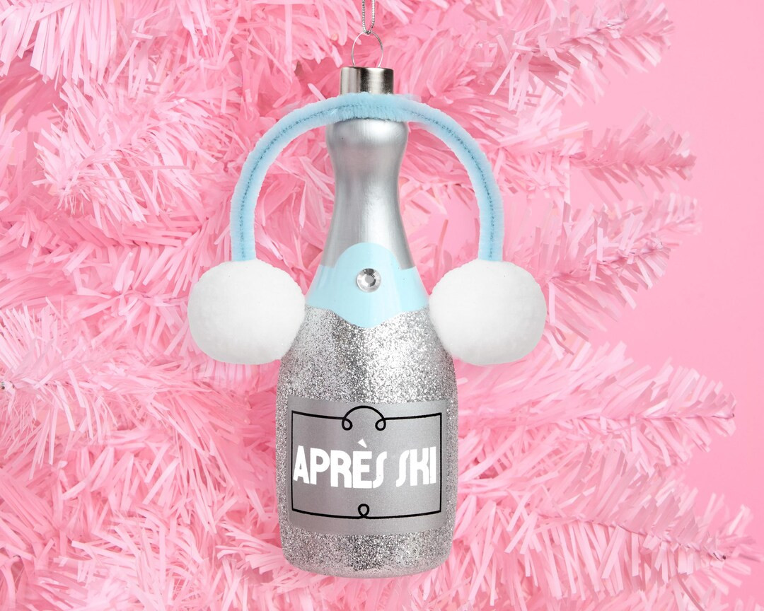 Xo, Fetti Après Ski Champagne Bottle Ornament | Silver Glitter Holiday Tree Decoration, Winter C... | Etsy (US)