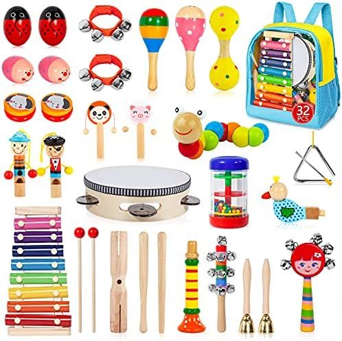 Amazon.com: Gouezcc Toddler Musical Instruments Set, 32 PCS 19 Kinds Wooden Percussion Instrument... | Amazon (US)