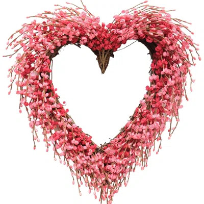 18 Inch Handmade Red Berry Leaves Heart Shaped Wreath Rustic Twig for Valentine Wedding Door Decoration | Wayfair North America