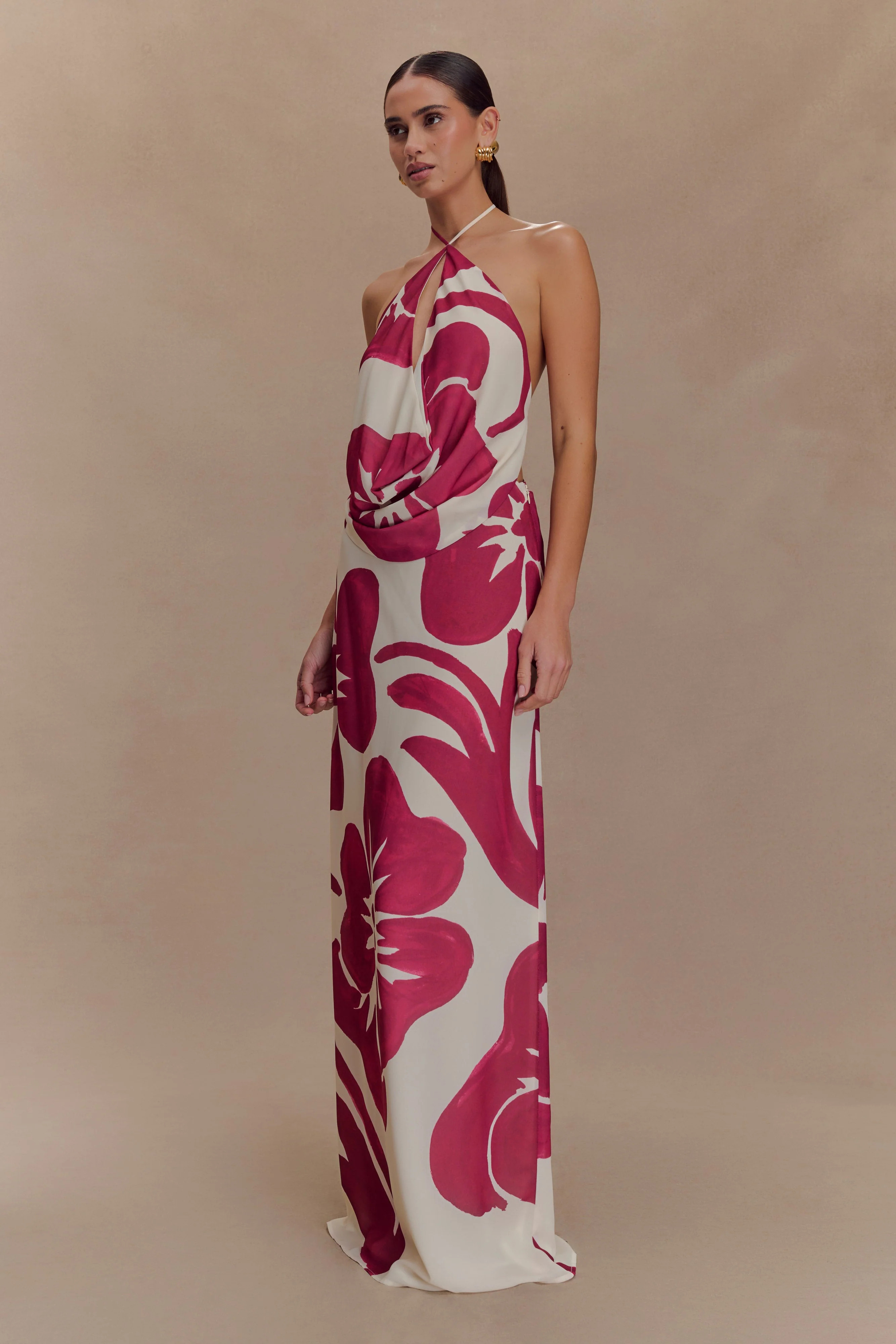 Katalina Chiffon Maxi Skirt - Red Deco Fleur Print | MESHKI US