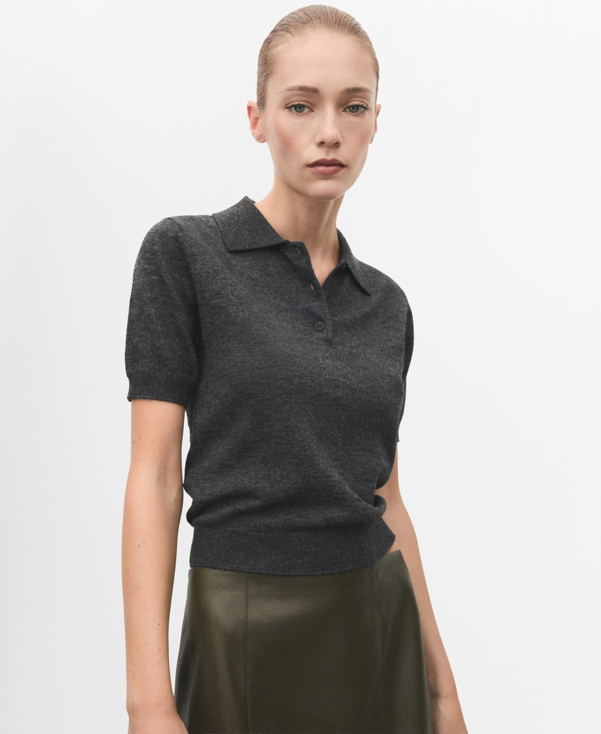 Mango Women's Polo Neck Sweater - Medium Heather Gray | Macy's