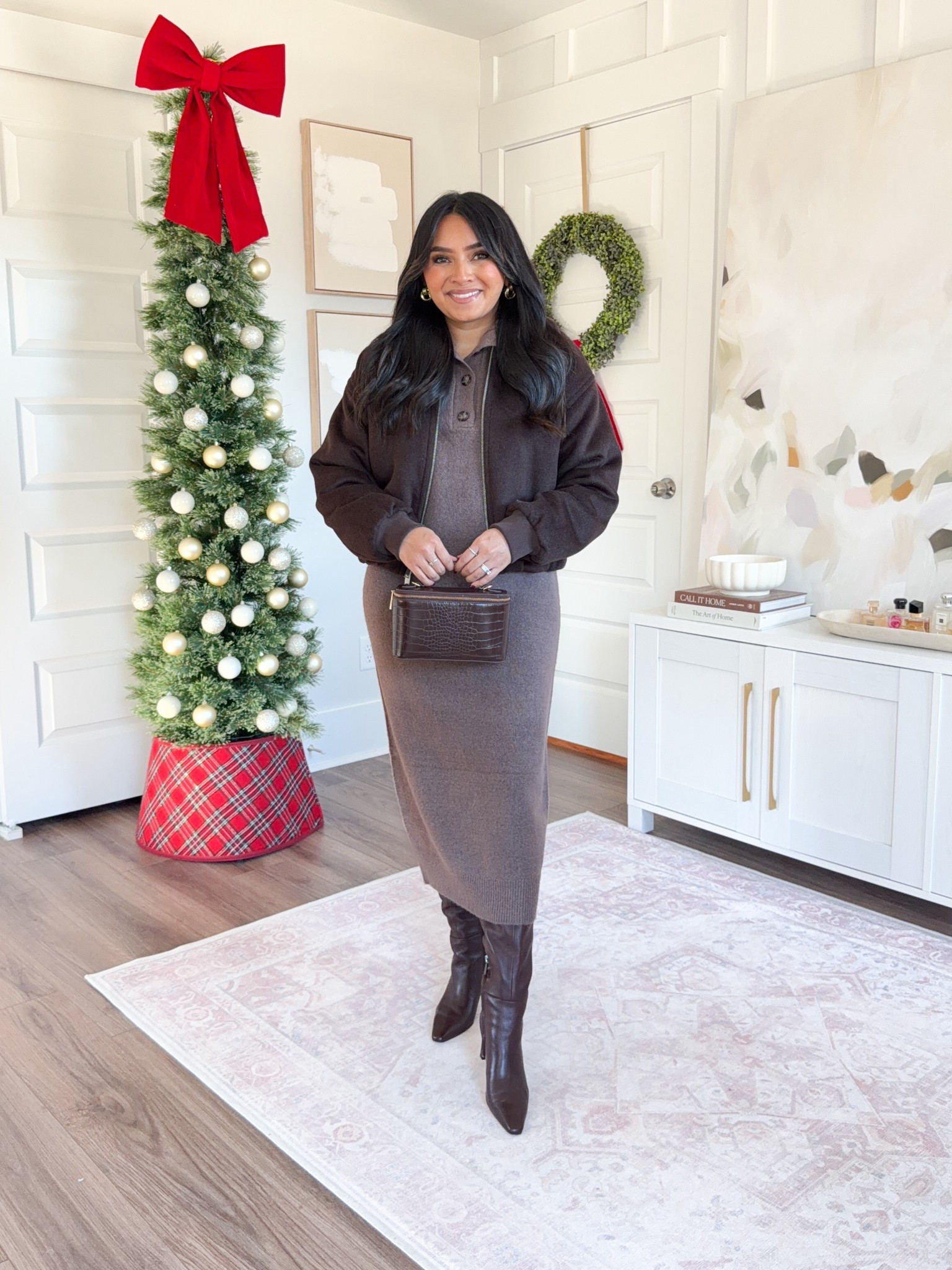 Brown bubble hem coat size xxs regular TTS
Brown sweater dress size xs TTS
Brown spiced pecan color boots size 5.5 TTS

#LTKPetite #LTKSaleAlert #LTKFindsUnder100