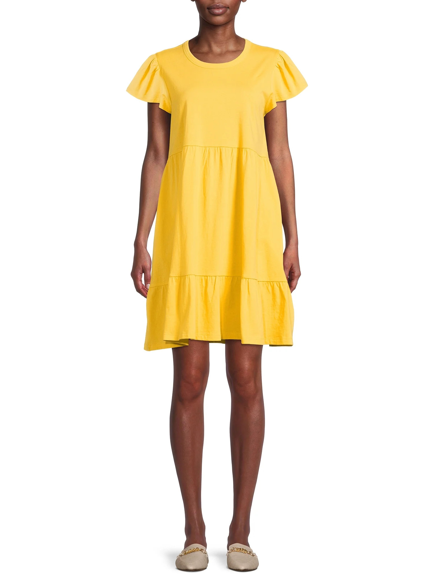 Time and Tru Women's Short Sleeve Tiered Knit Dress with Pockets | Walmart (US)