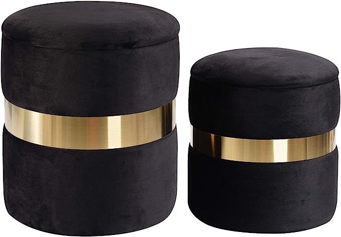 DEERUN Round Velvet Storage Ottoman Foot Rest Stool/ Upholstered Footstool/ Side Table Seat Make ... | Amazon (US)