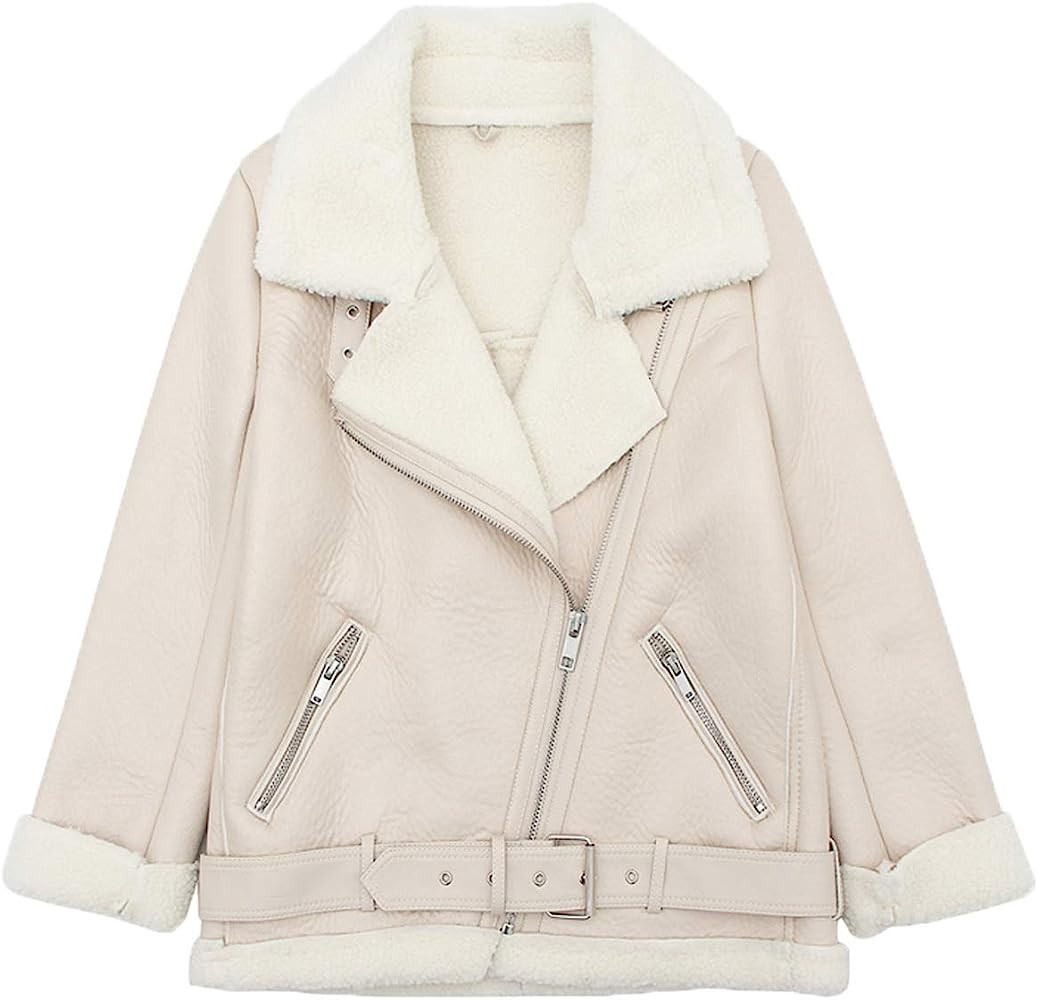 LY VAREY LIN Women's Faux Shearing Moto Jacket Thick Lined Parka Winter Shearling Coat Leather Ja... | Amazon (US)