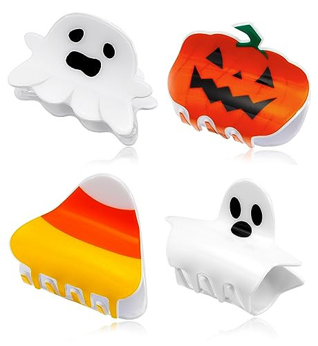 Halloween HairClaw Clips Halloween Pumpkin Ghost Candy Corn Charm Hair Clips for Women Festive Ponytail Clip Medium Hair Clip for Thin Thick Hair Halloween Decoration Hair Accessory Gifts | Amazon (US)