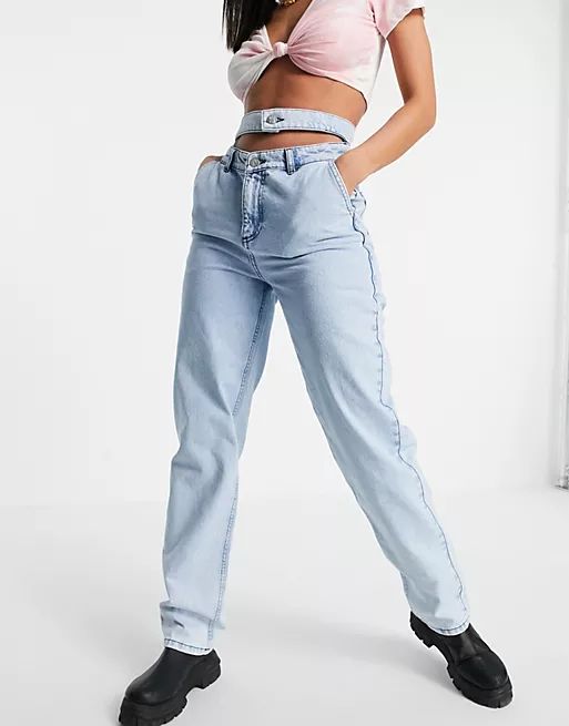 Reclaimed Vintage inspired the 90's dad jean with cutout double waistband in light blue wash | ASOS (Global)