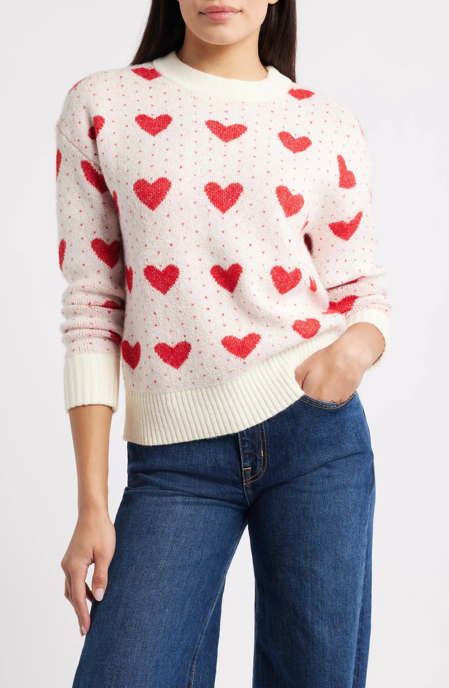 Jacquard Heart Crewneck Sweater | Nordstrom