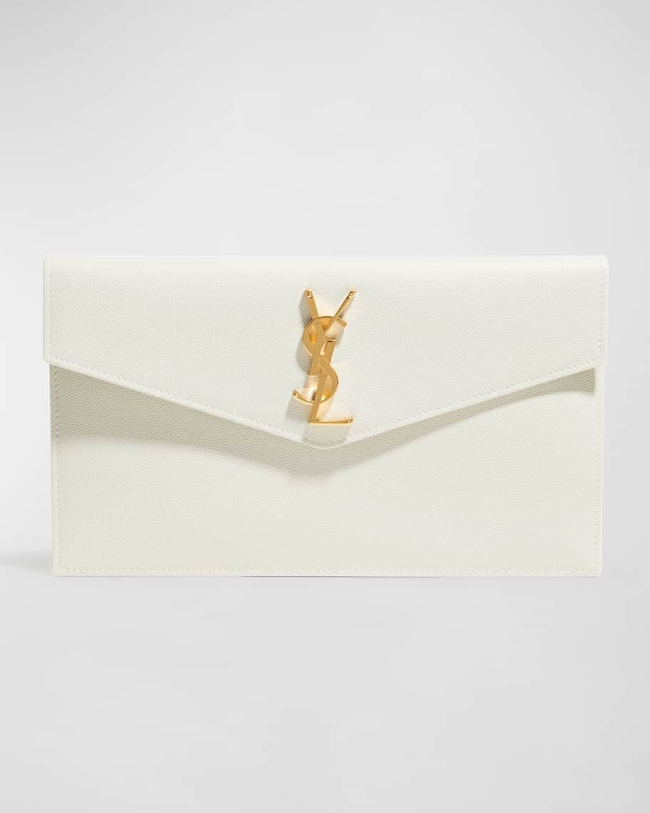 Uptown Medium YSL Monogram Grain de Poudre Clutch Bag | Neiman Marcus