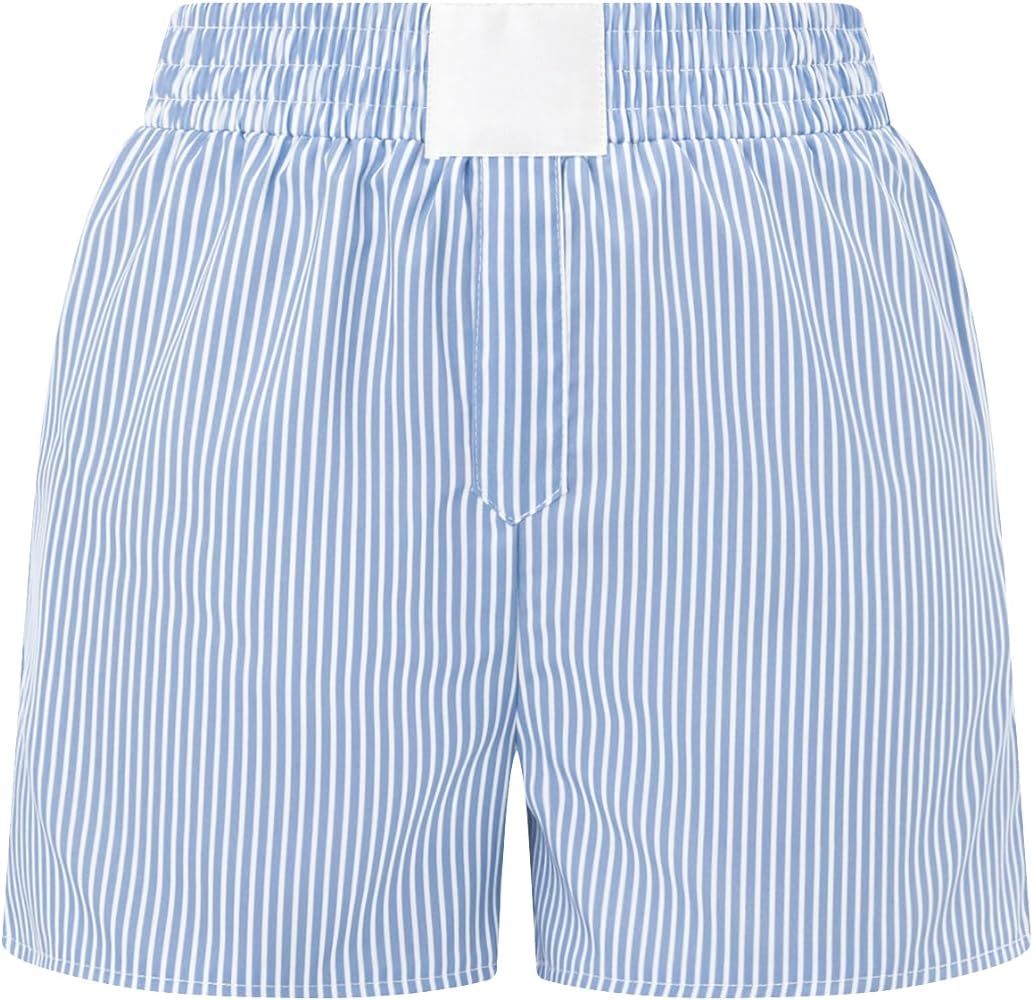 Women Y2K Plaid Shorts Elastic Waist Gingham Boxer Pajamas Shorts Cute Summer Pj Lounge Shorts | Amazon (US)