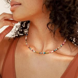 AGOT Beaded Gemstone Necklace for Women: Boho Bead Choker Natural Stone Necklaces - Handmade Jewe... | Amazon (US)