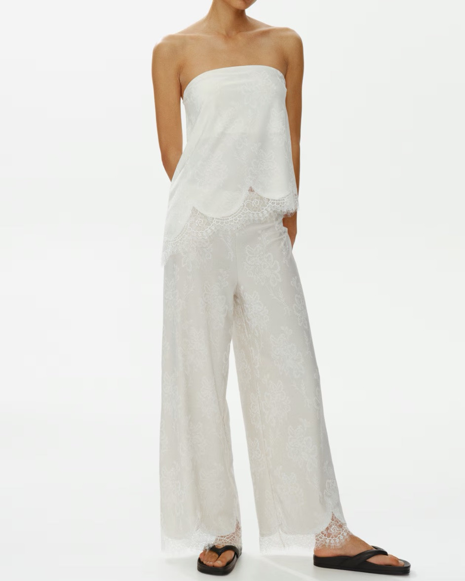 The Bekk look for less! 
Cream lace trim strapless top 
Cream lace trim cape top 
Cream lace trim pants

#LTKSeasonal