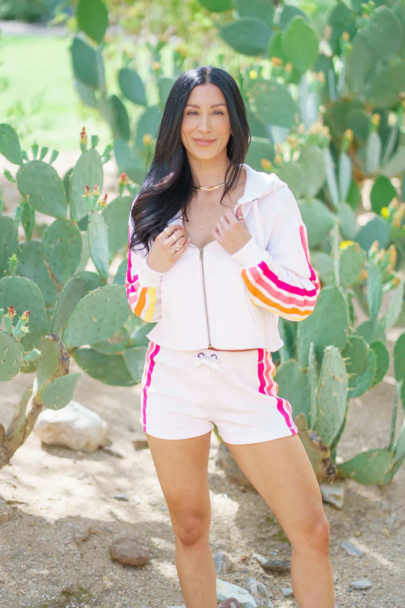 Colorblock Zip Crop Hoodie - White | Izzy and Ivy Boutique