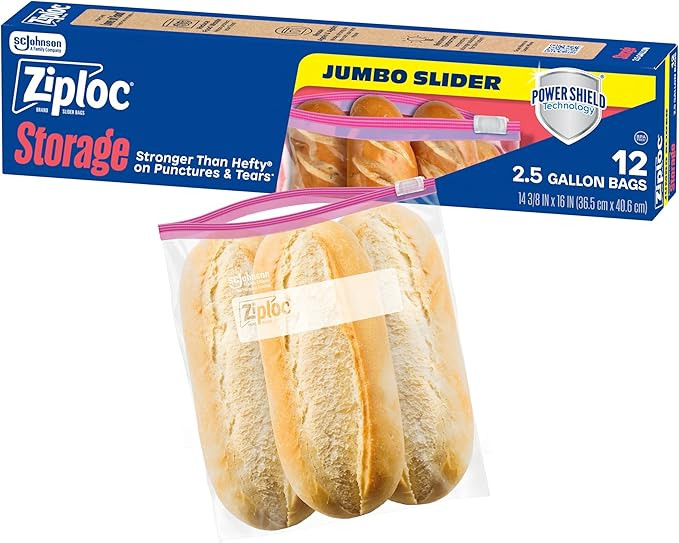 Ziploc 2.5 Gallon Jumbo Storage Slider Bag, Power Shield Technology, 12 count | Amazon (US)