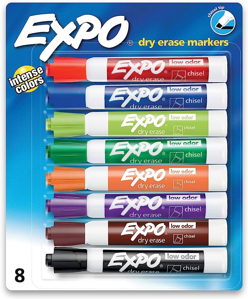 EXPO Low Odor Dry Erase Markers, Chisel Tip, Assorted Colors, 8 Pack | Amazon (US)