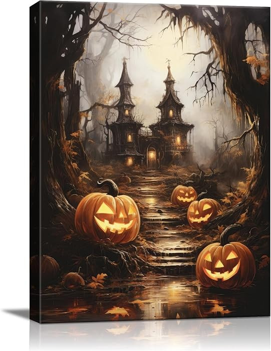 Halloween Wall Art, Gothic Haunted House and Pumpkin Halloween Pictures | Amazon (US)
