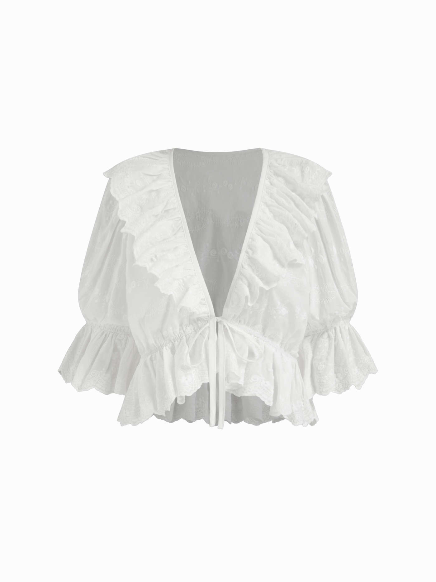 Cotton V-neck Middle Lantern Sleeve Ruffled Oversized Blouse $44.90Flash Shipping | Cider