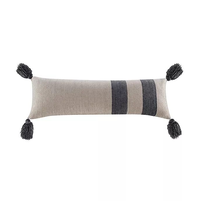 Bee & Willow™ Home Pom Pom Stripe Oblong Throw Pillow in Navy | Bed Bath & Beyond | Bed Bath & Beyond