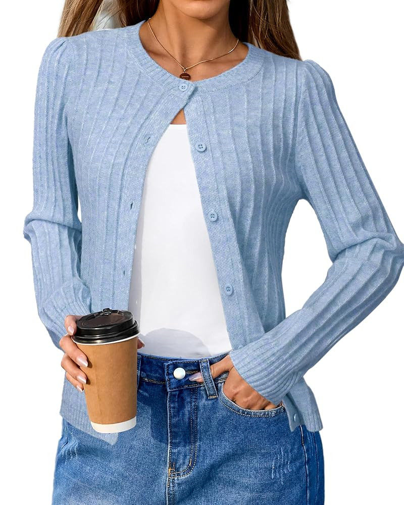 Arach&Cloz Suéteres de punto acanalado para mujer, mezcla de lana, manga abombada, otoño 2025 | Amazon (US)