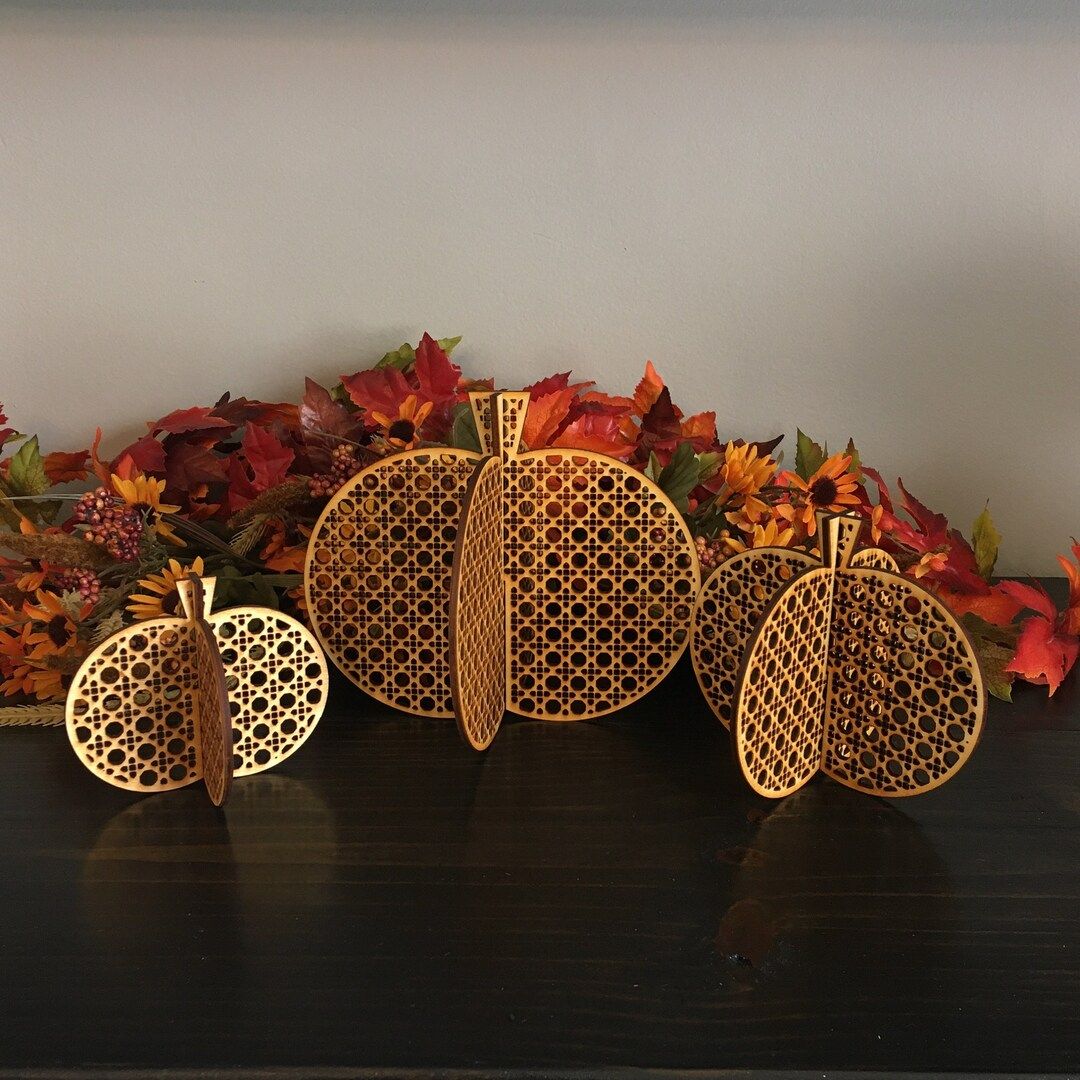 Rattan Cane Pumpkins 3D Pumpkins Set of 3 Pumpkins Wood - Etsy | Etsy (US)