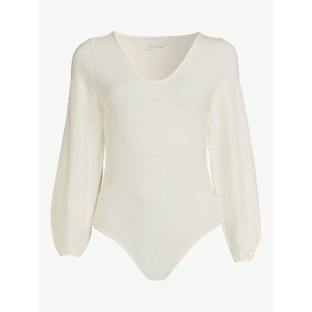 Free Assembly Women's V-Neck Bodysuit with Blouson Sleeves - Walmart.com | Walmart (US)