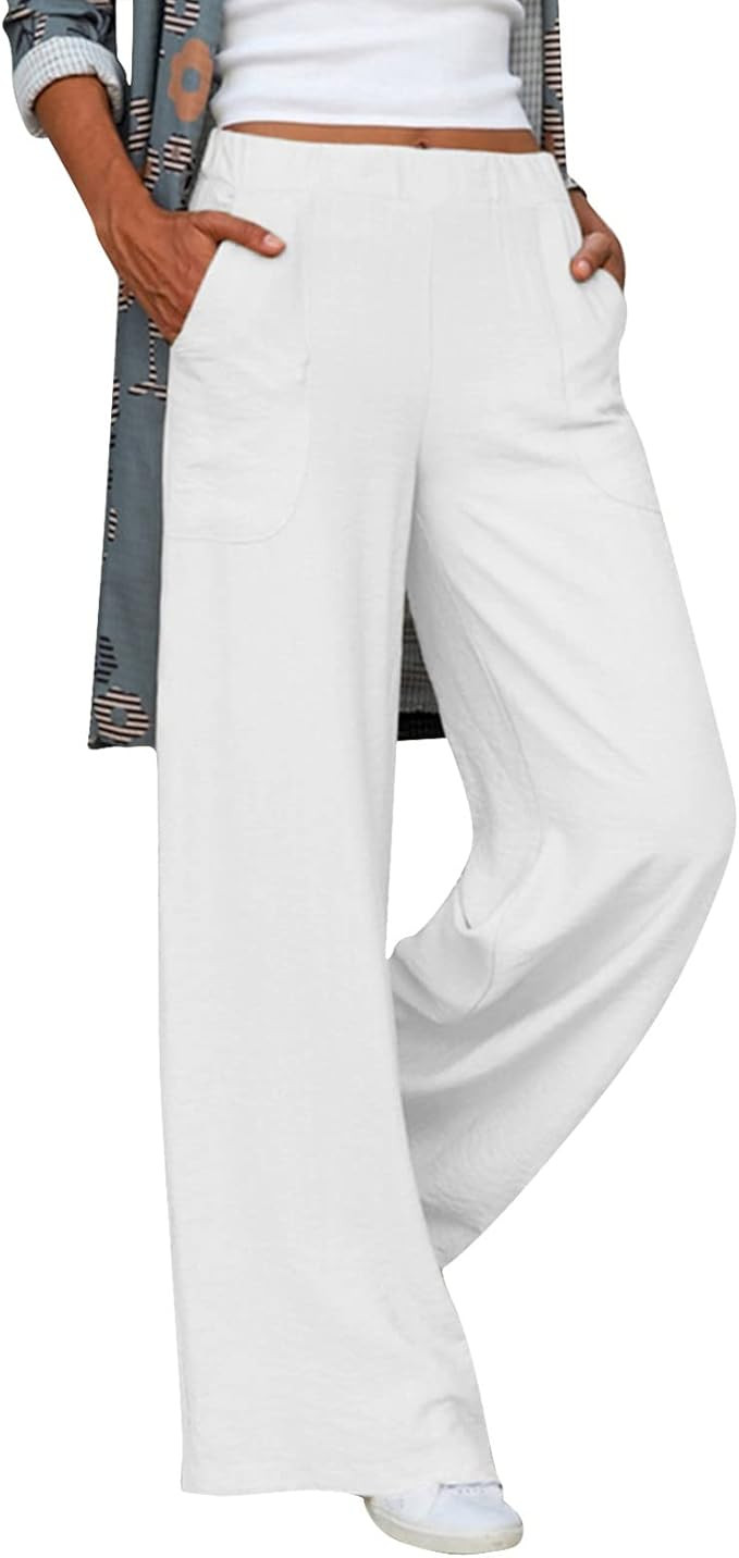 YOLAI Womens Casual Wide Leg Pants Solid High Waisted Loose Cozy Pants Comfy Lightweight Pants wi... | Amazon (US)