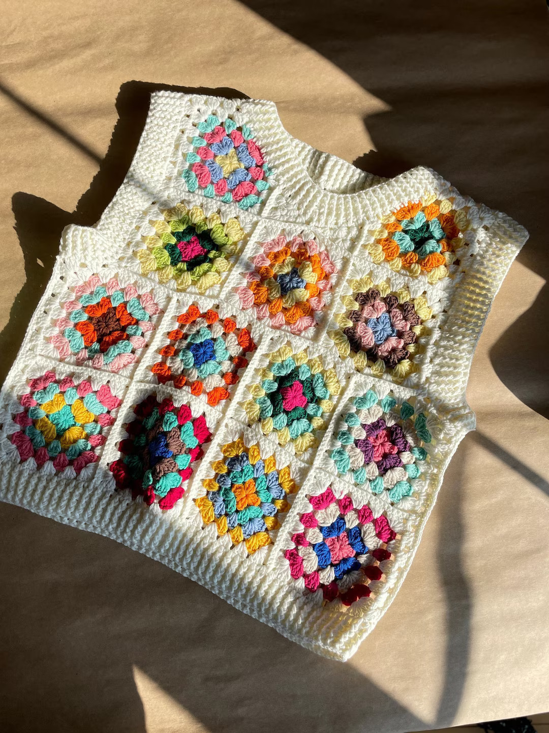 Crochet Sweater Vest, Granny Square Sweater Vest, Patchwork Unisex Colorful Vest, Vintage Style S... | Etsy (US)