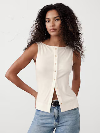 Ribbed Button-Up Tank | Banana Republic Factory