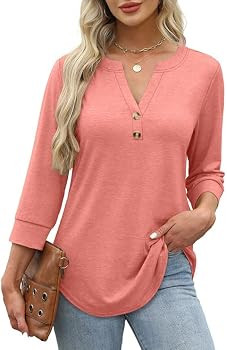 OFEEFAN Womens Tops 3/4 Sleeve Henley Shirts for Women Summer Outfits Fashion Clothing | Amazon (US)