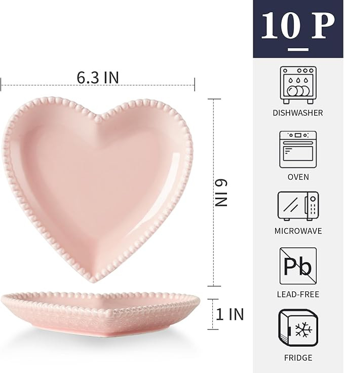 BABALIU 6.3 Inch Porcelain Appetizer Plates Set of 10, Heart Shape Small Dinner Plates, Dessert S... | Amazon (US)