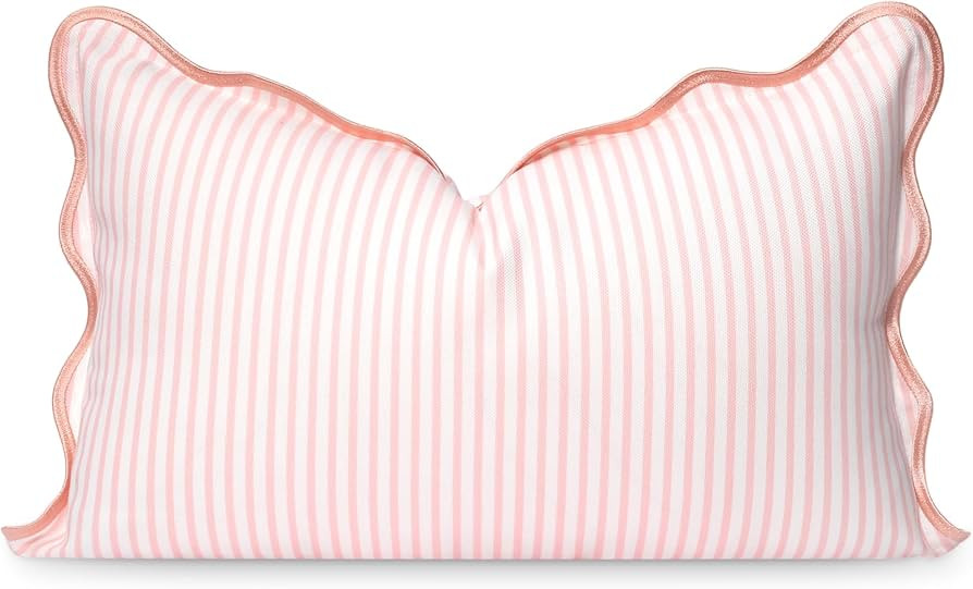 Hofdeco Premium Coastal Patio Indoor Outdoor Scalloped Lumbar Pillow Cover Only, 12"x20" Water Re... | Amazon (US)