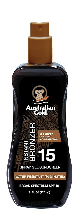 Australian Gold Spray Gel Sunscreen with Instant Bronzer SPF 15, 8 Ounce | Moisturize & Hydrate S... | Amazon (US)