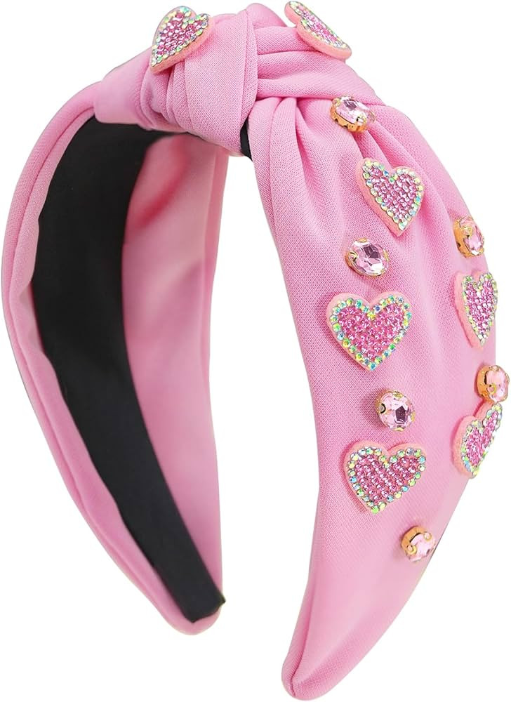 Valentines Pink Heart Headband for Women Red Rhinestone Beaded Heart Knotted Headband Valentine... | Amazon (US)