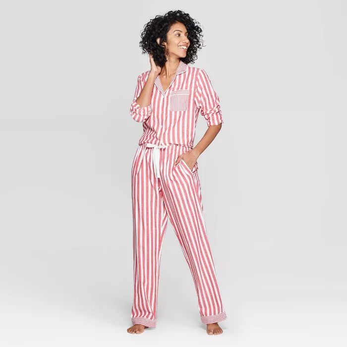 Women's Striped Perfectly Cozy Flannel Pajama Set - Stars Above™ Red | Target