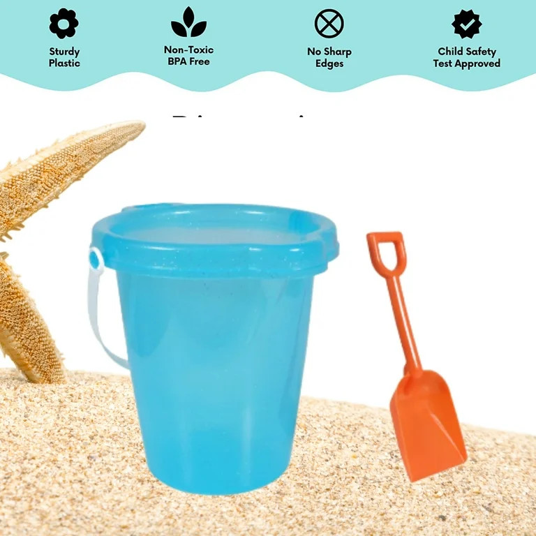 Glittery Plastic Beach Pails with Shovels 7 inches for Kids Sand Castle Bucket Mold Pail Summer O... | Walmart (US)