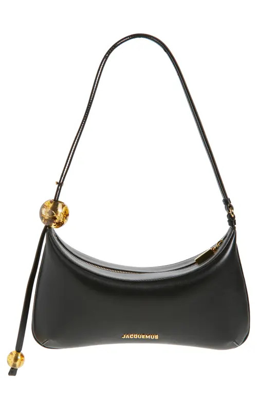 Jacquemus Le Grand Bisou Perle Leather Shoulder Bag in Black at Nordstrom | Nordstrom