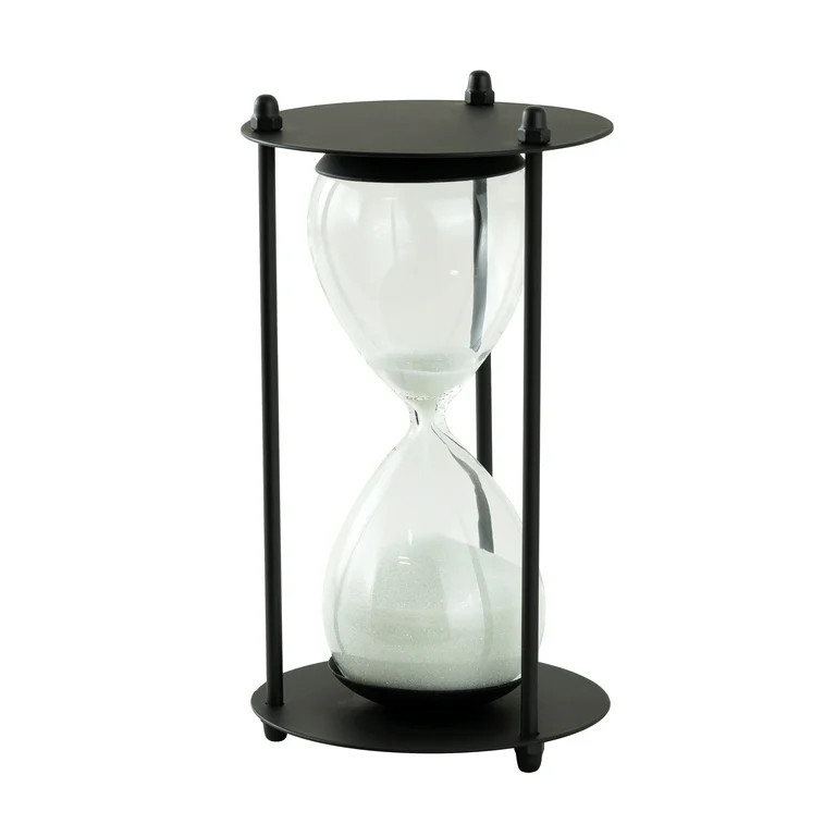 Mainstays 7" Black Metal and Glass Decorative Table Top Hour Glass with White Sand | Walmart (US)
