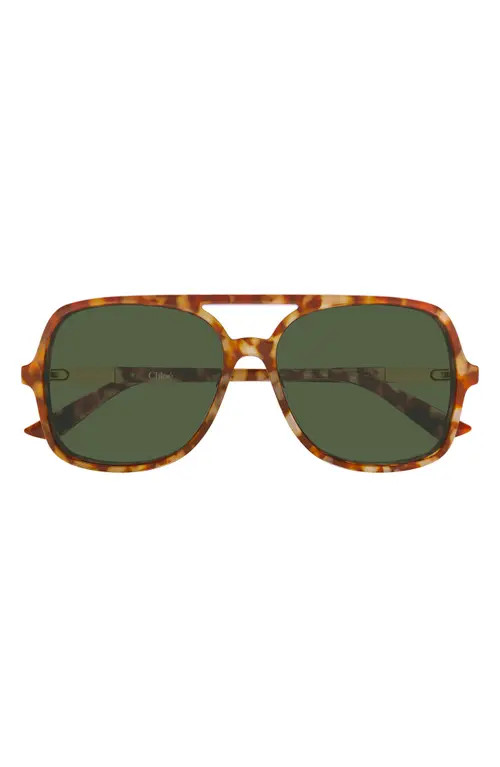 Chloé 57mm Navigator Sunglasses in Shiny Havana Red Spot Beige at Nordstrom | Nordstrom