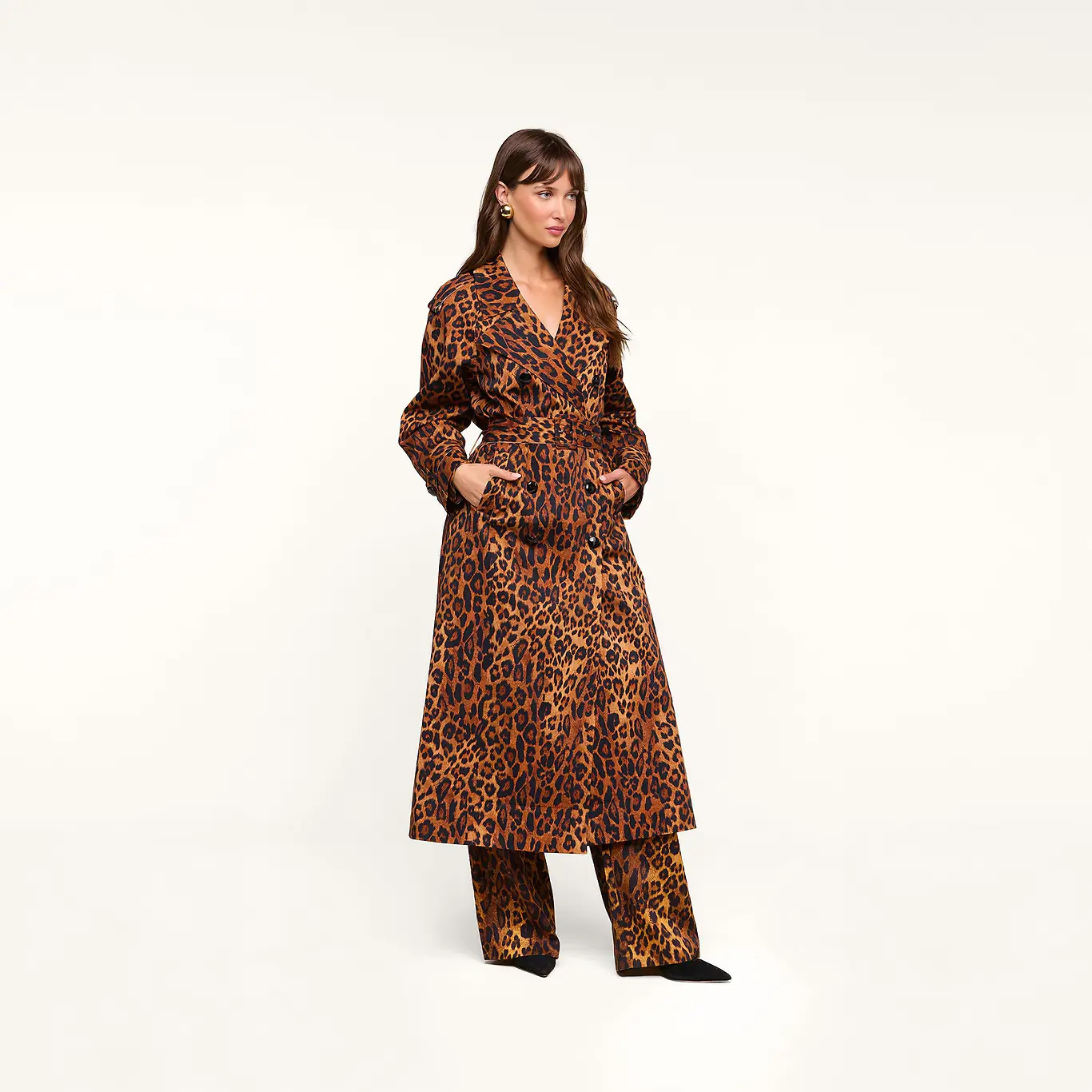 Brinley Oversized Trench Coat in Tan Multi Javan Leopard | L'AGENCE | L'Agence