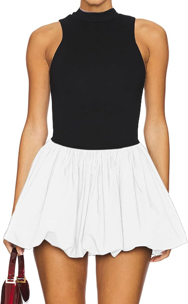 Women's Summer Bubble Mini Dress Sexy Mock Neck Sleeveless Tank Dress Party Club Bodycon Short Dr... | Amazon (US)