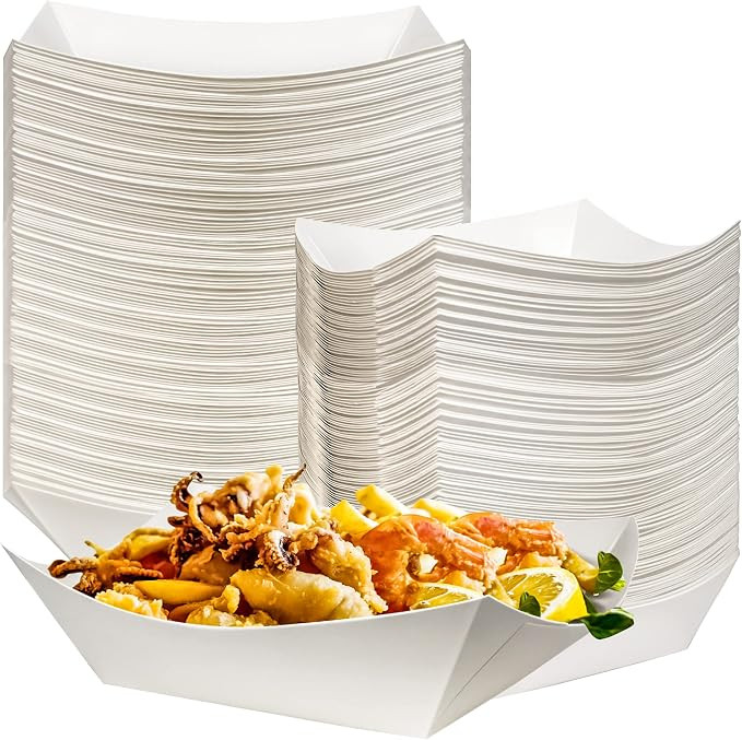 100 Pack 2lb Kraft Paper Food Trays, Waterproof Heavy-Duty Paper Food Boats Disposable Serving Ba... | Amazon (US)