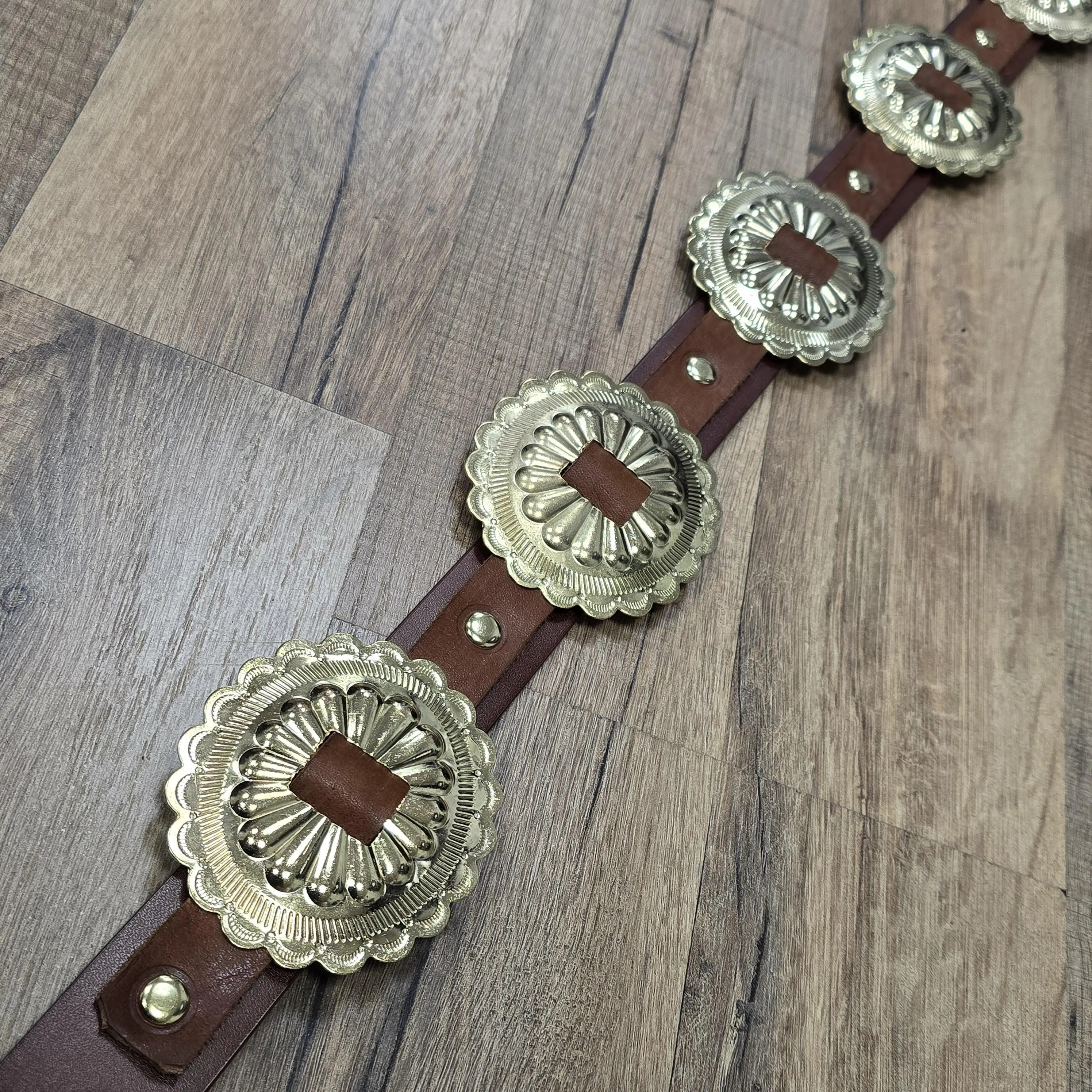 Jumbo Gold Thunderbird Concho Brown Leather Belt: Western Leather Snap Buckle | Etsy (Global)