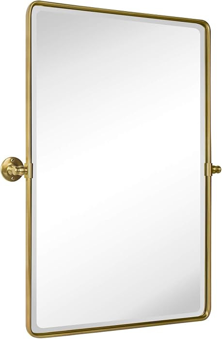 TEHOME Gold Pivot Rectangle Bathroom Vanity Mirrror Farmhouse Tiltable Rounded Metal Framed Pivot... | Amazon (US)