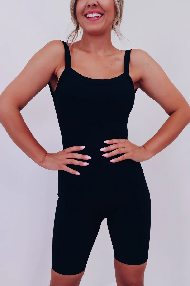 Rona Ribbed Bodycon Romper - Black | Whiskey Darling Boutique