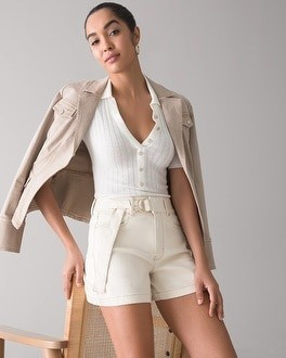 Extra High-Rise Belted  5-Inch Denim Shorts | White House Black Market