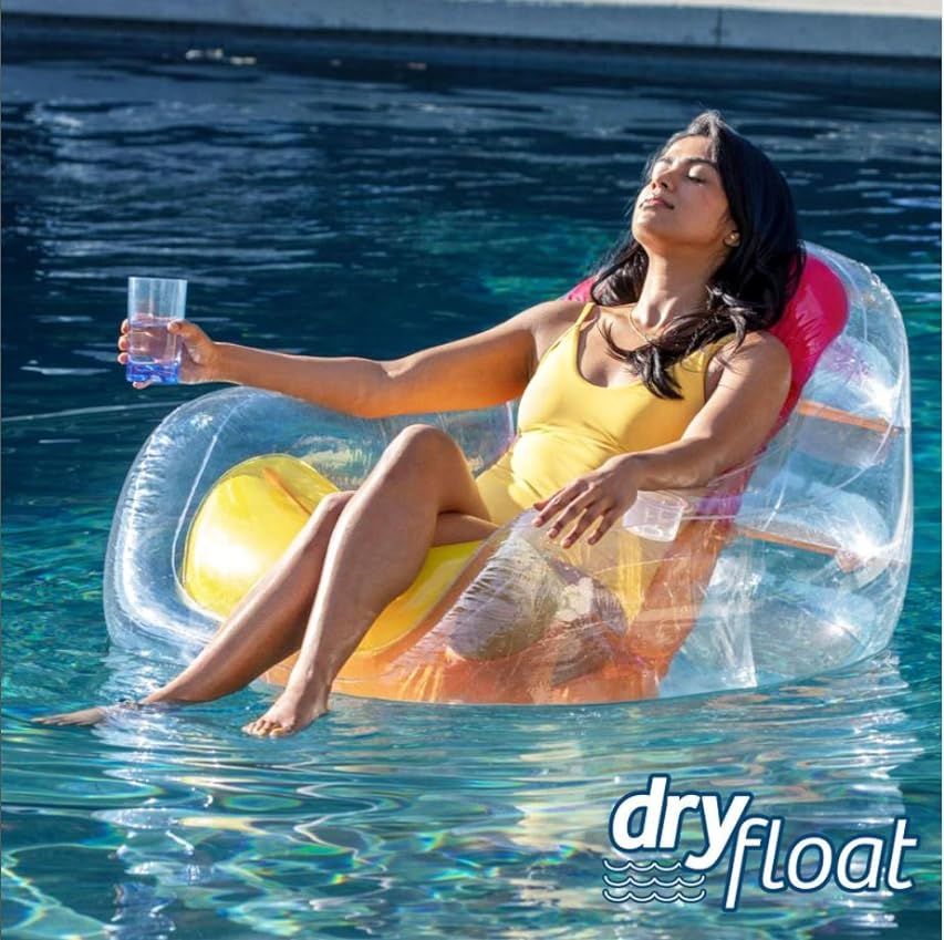 Swimways Dry Float Socializer Pool Float, Translucent Inflatable Recliner Chair for Adults with F... | Amazon (US)