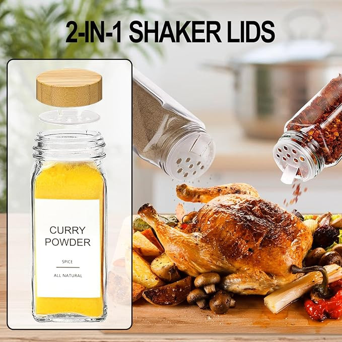 AISIPRIN Glass Spice Jars with 398 Labels, 24 pcs 4oz Spice Containers with Bamboo Lids, Square S... | Amazon (US)